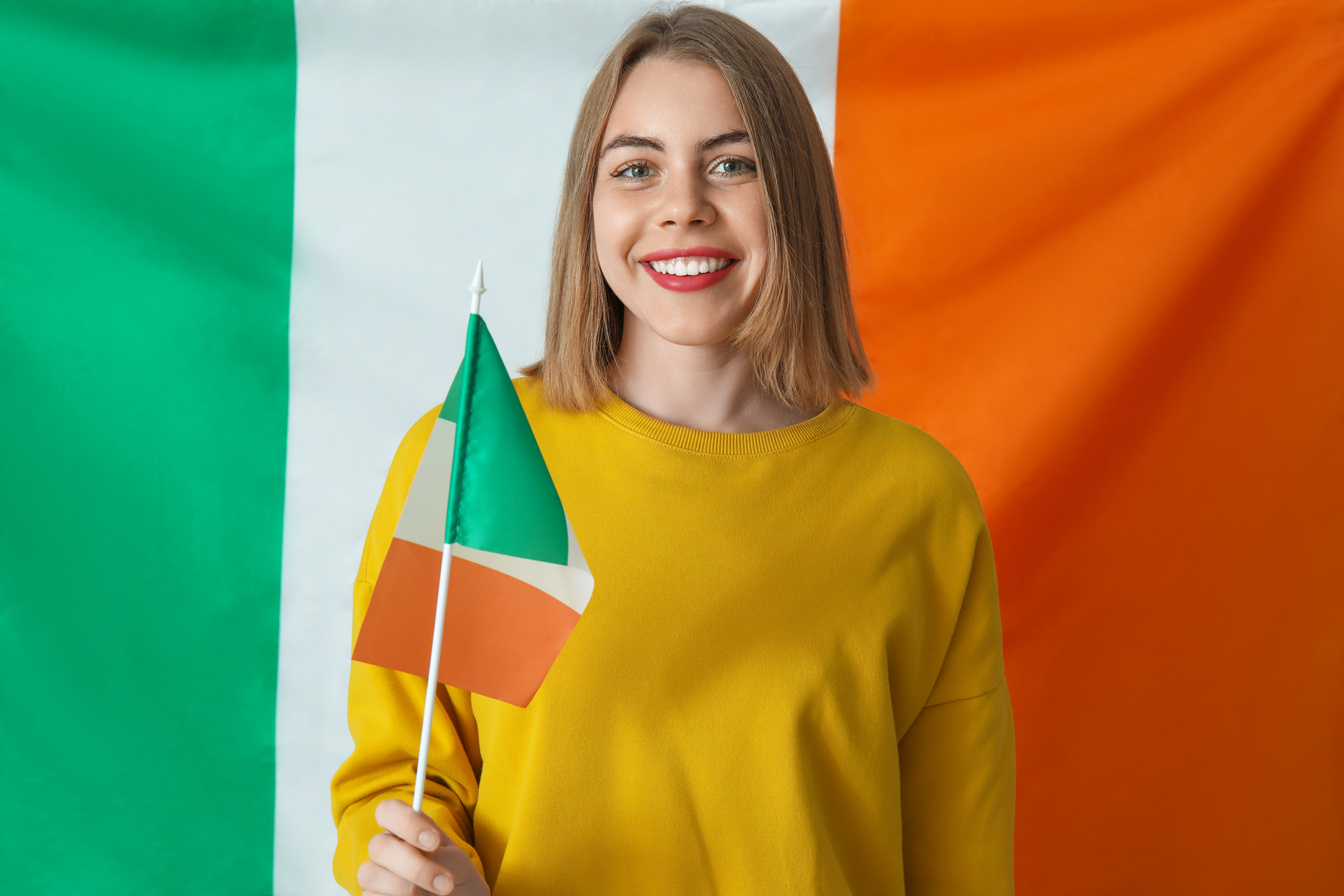 Young Woman against Flag of Ireland